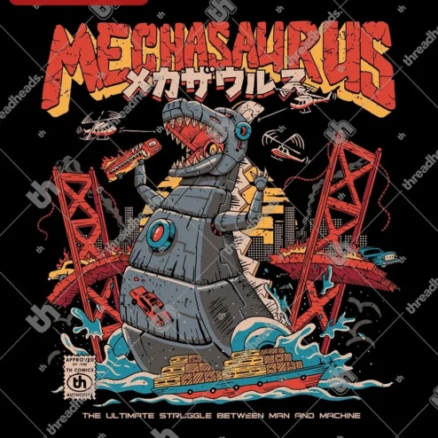 Mechasaurus Robot Dinosaur Graphic Tee Man vs Machine Sci-Fi Kaiju Shirt