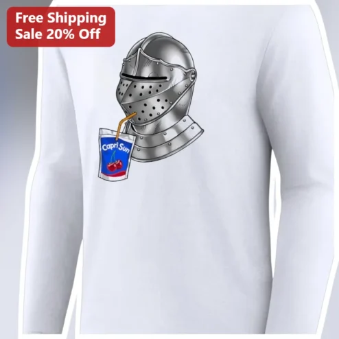 Medieval Knight Drinking Capri Sun Juice Pouch Funny Graphic Tee for Men Women