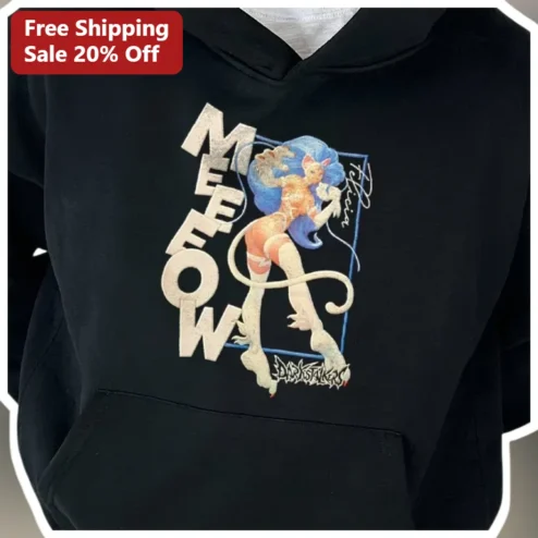 MEEOW Hoodie Anime Cat Girl Y2K Streetwear Graphic Sweatshirt for Women Men