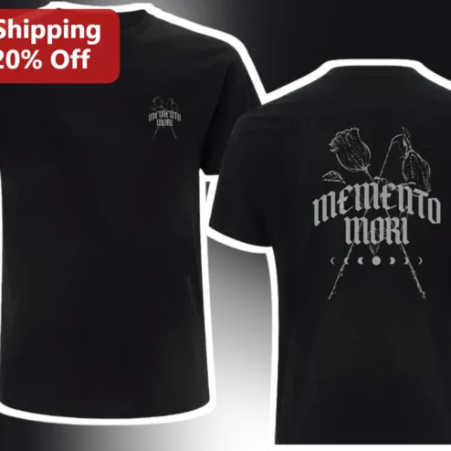 Memento Mori Gothic Rose Tee Vintage Etching Dark Academia Moon Phase Shirt for Women Men