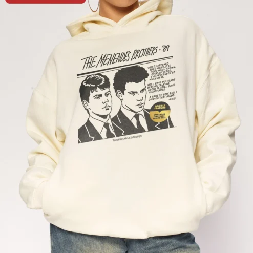 Menendez Brothers '89 Hoodie What Happened That Night True Crime Vintage Graphic Pullover Sweatshirt on a hanger, ready to ship from Chicago, Illinois