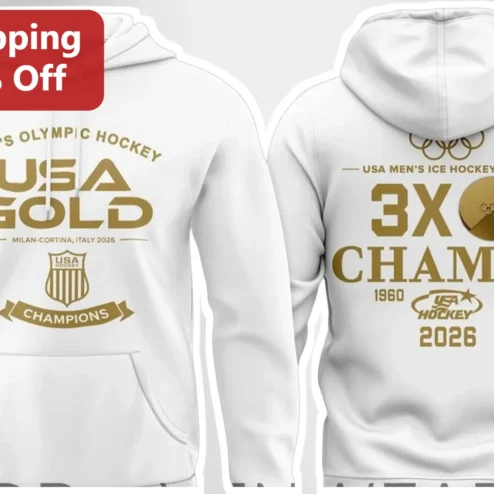 Mens Olympic Hockey USA Gold Champions Hoodie Team USA Milan Cortina 2026 Winter Olympics Fan Gear