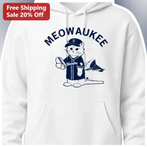 MEOWAUKEE Cat Baseball Hoodie Funny Wisconsin Pun Gift for Men Women