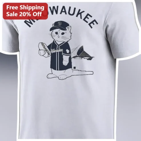 Meowaukee Cat Baseball Wisconsin Tee Funny Milwaukee Brewer Gift