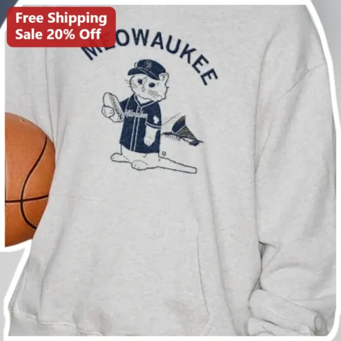 MEOWAUKEE Funny Cat Baseball Sweatshirt Milwaukee Brewers Parody Gift for Men Women