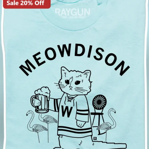 MEOWDISON Wisconsin Cat Hockey Beer Funny Graphic Tee