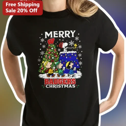 Merry Badgers Christmas Tee Snoopy Peanuts Wisconsin UW-Madison Ugly Holiday Shirt Gift