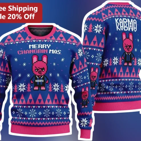 Merry Changbin Mas Sweater Stray Kids Christmas Ugly Knit Gift for Fans