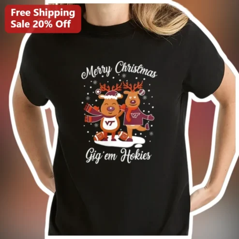 Merry Christmas Gig'em Hokies Tee Virginia Tech Holiday Gift for Fans