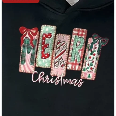 Merry Christmas Hoodie Patchwork Quilt Design Festive Holiday Gift for Women Men