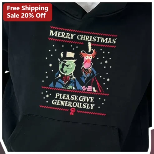 Merry Christmas Please Give Generously Kermit Animal Hoodie Funny Holiday Pixel Art Gift