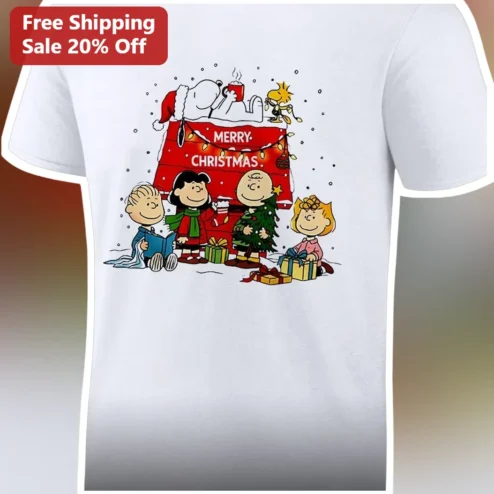 Merry Christmas Snoopy Peanuts Gang Graphic Tee Holiday Gift