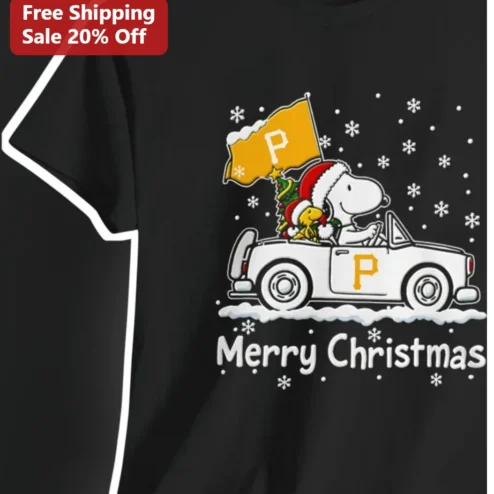 Merry Christmas Tee Snoopy and Woodstock Santa Hat Holiday Graphic Shirt for Peanuts Fans