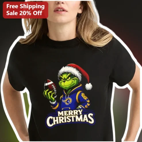 Merry Christmas Tee The Grinch Los Angeles Rams NFL Football Funny Holiday Shirt Gift
