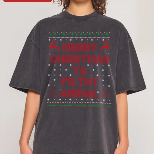 Merry Christmas Ya Filthy Animal Tee Home Alone Quote Vintage Pixel Art Ugly Sweater Shirt