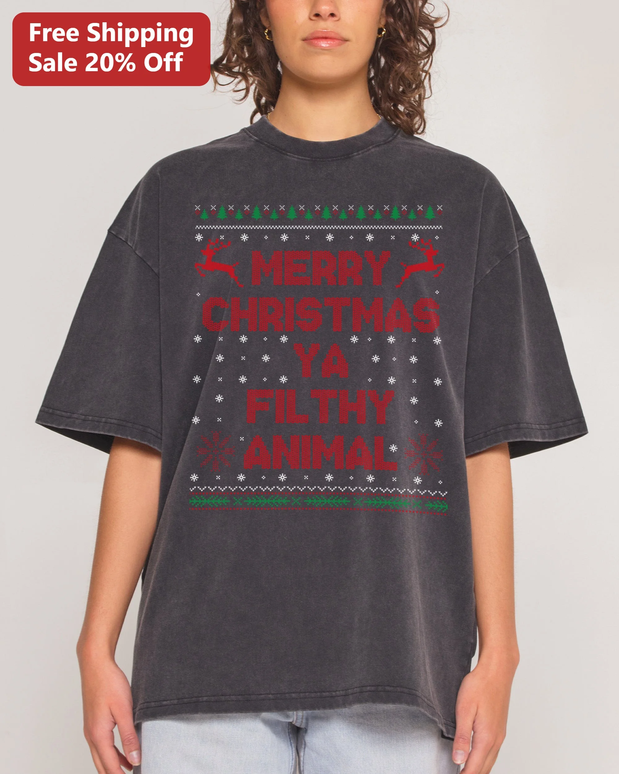 Merry Christmas Ya Filthy Animal Tee Home Alone Quote Vintage Pixel Art Ugly Sweater Shirt