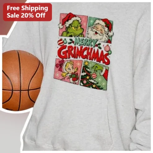 Merry Grinchmas Sweatshirt Funny Vintage Christmas Cartoon Graphic Crew Neck Gift for Men Women