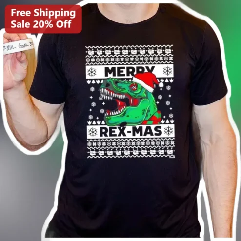 Merry Rexmas T-Rex Dinosaur Christmas Tee Funny Holiday Gift for Kids and Adults