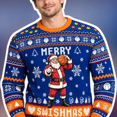 Merry Swishmas Basketball Santa Ugly Christmas Sweater for Men Women Holiday Gift