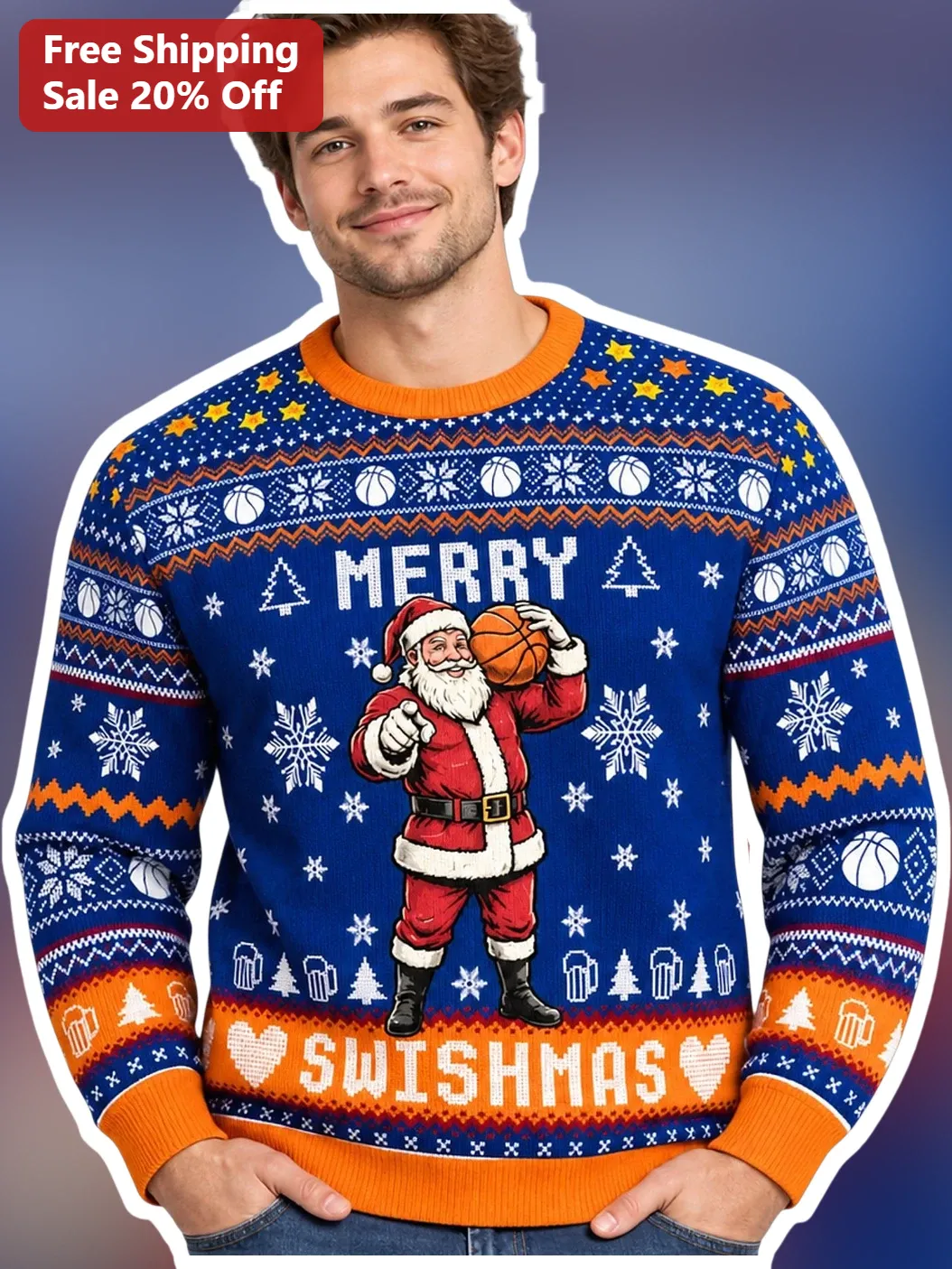Merry Swishmas Basketball Santa Ugly Christmas Sweater for Men Women Holiday Gift