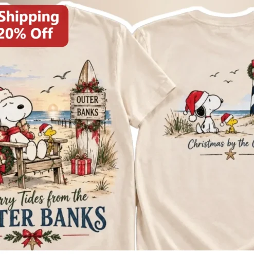 Merry Tides From The Outer Banks Christmas By The Coast Tee Snoopy Peanuts Coastal Holiday Gift