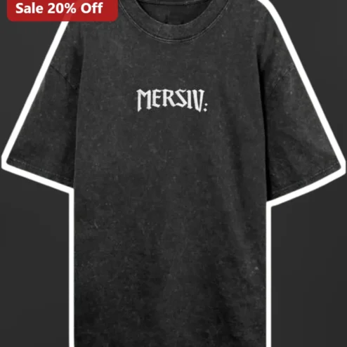 MERSIV Gothic Text Acid Wash Oversized Tee Streetwear Graphic T-Shirt