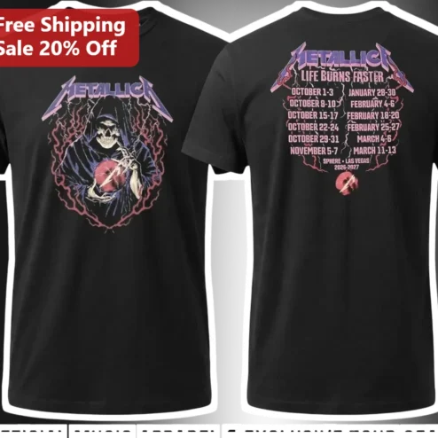 Metallica Life Burns Faster Sphere Las Vegas Residency Tour Graphic Tee