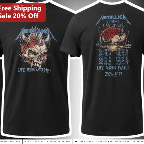 Metallica Life Burns Faster Sphere Las Vegas Tee Heavy Metal Band Merch