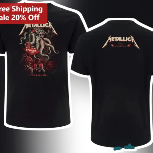 Metallica Life Burns Faster Sphere Las Vegas Tee Heavy Metal Concert Merch Graphic Shirt