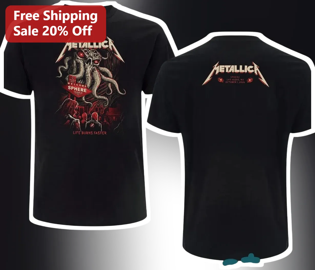 Metallica Life Burns Faster Sphere Las Vegas Tee Heavy Metal Concert Merch Graphic Shirt