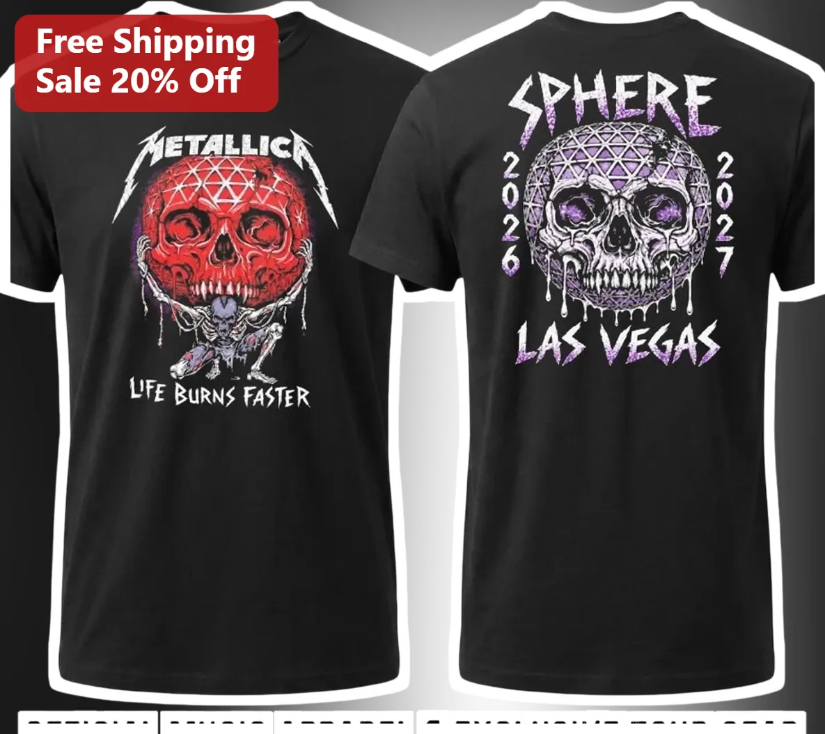 Metallica Life Burns Faster Sphere Las Vegas Tour Graphic Tee