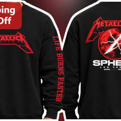 Metallica Life Burns Faster Sphere Residency Sweatshirt Heavy Metal Band Merch