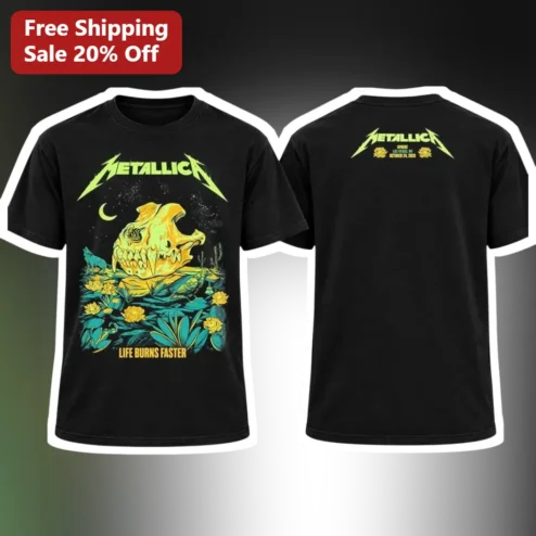 Metallica Life Burns Faster Sphere Residency Tee Heavy Metal Band Merch Concert Tour Shirt