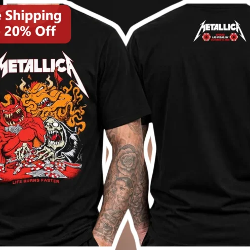 Metallica Life Burns Faster Tee Sphere Las Vegas Concert Merch Heavy Metal Band Shirt