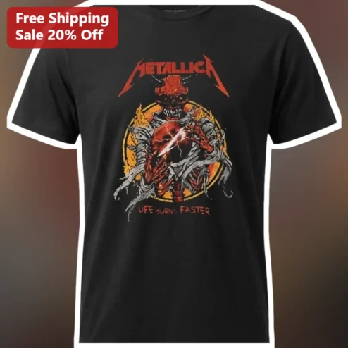Metallica Life Burns Faster Tee Sphere Las Vegas Residency Merch Heavy Metal Band Shirt