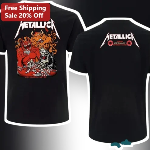Metallica Life Burns Faster Tee Sphere Las Vegas Tour Merch Heavy Metal Graphic Shirt