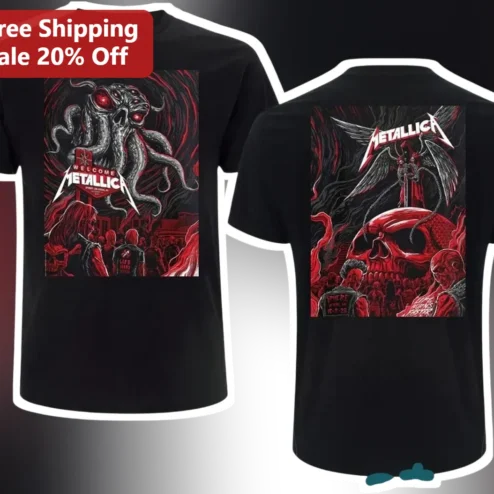 Metallica Life Burns Faster Welcome Graphic Tee Horror Band Merch Shirt