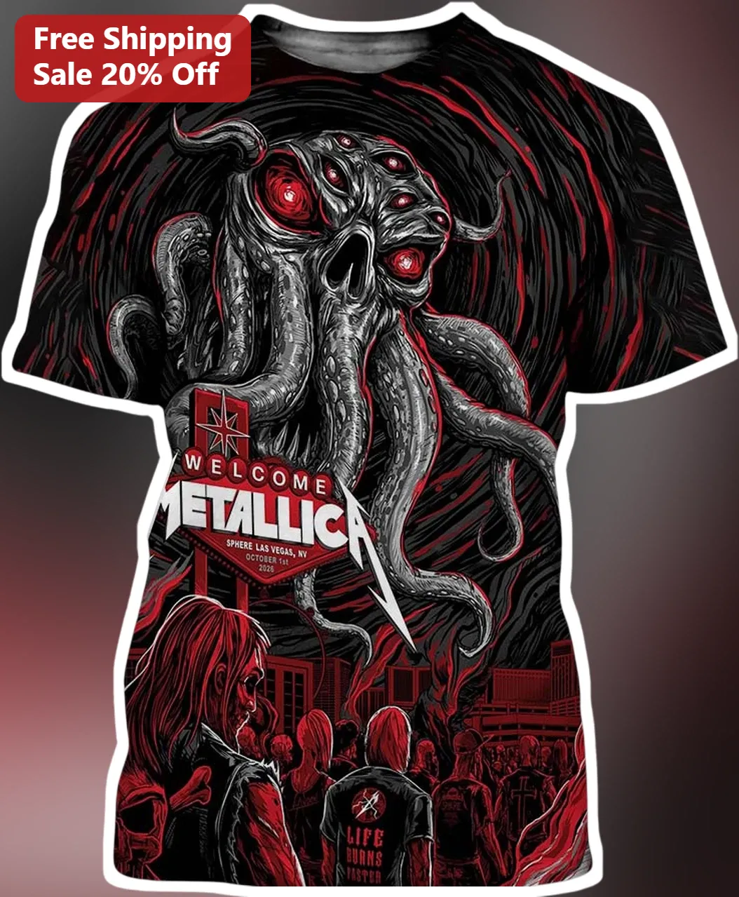 Metallica Life Burns Faster Welcome Tee Heavy Metal Band Merch Graphic T-Shirt for Fans