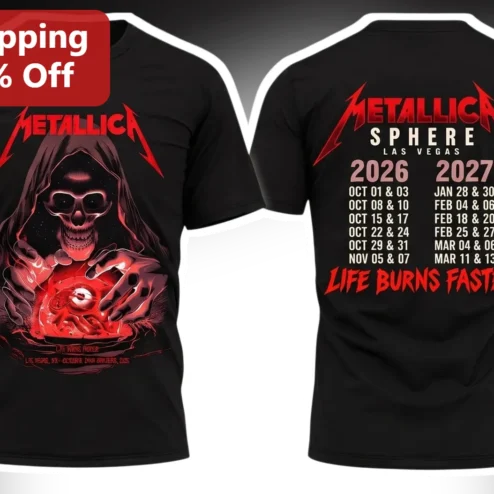Metallica Sphere Las Vegas Life Burns Faster Tee