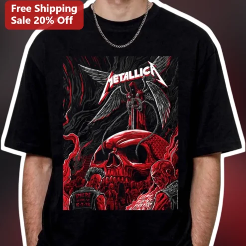 Metallica Vintage Heavy Metal Graphic Tee Skull and Reaper Design Black Cotton Shirt for Rock Fans