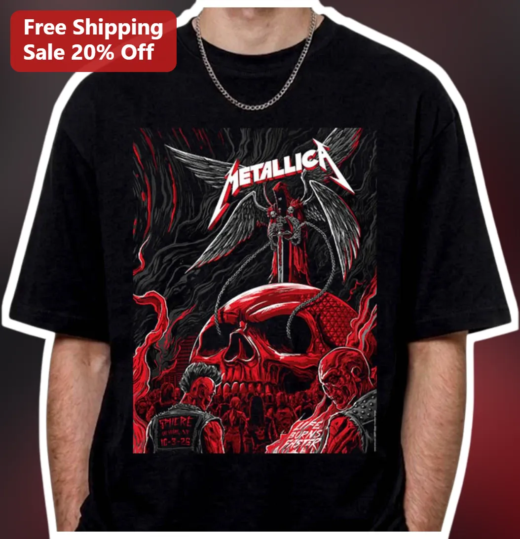 Metallica Vintage Heavy Metal Graphic Tee Skull and Reaper Design Black Cotton Shirt for Rock Fans