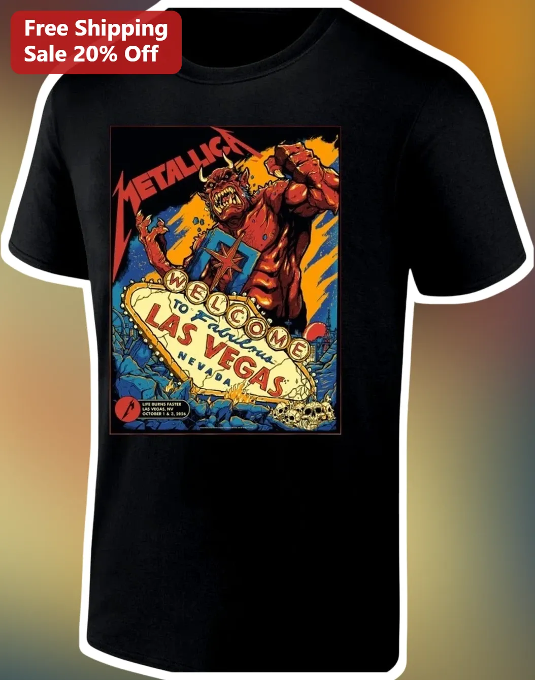 Metallica Welcome To Fabulous Las Vegas Nevada Graphic Tee Heavy Metal Band Merch