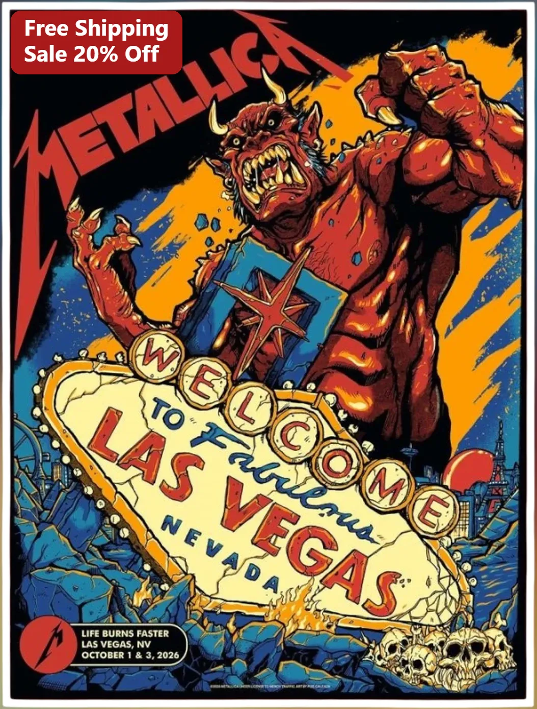 Metallica Welcome To Fabulous Nevada Poster Heavy Metal Band Wall Art Print
