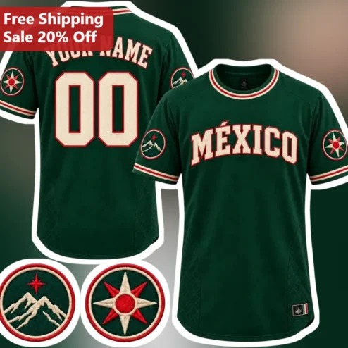 Mexico Jersey Personalized Baseball Softball Uniform Custom Name Number Retro Green Cream Red