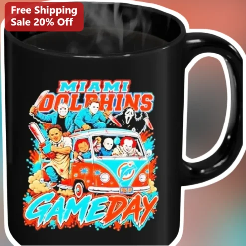 Miami Dolphins Gameday Mug Horror Movie Villains NFL Fan Coffee Cup