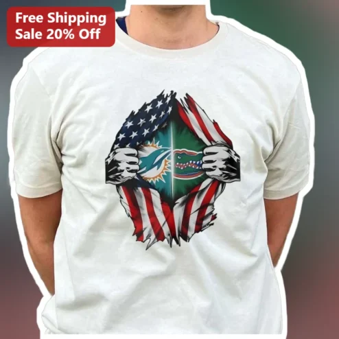 Miami Dolphins Superman Rip Flag Tee NFL Fan Parody Shirt