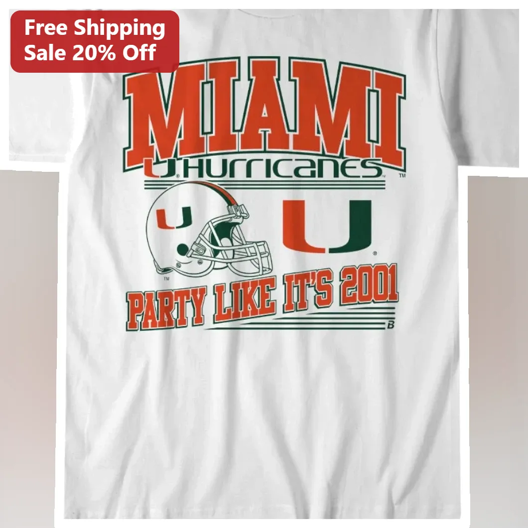 Miami Hurricanes Party Like It's 2001 Vintage Graphic Tee for Men Women Game Day Shirt