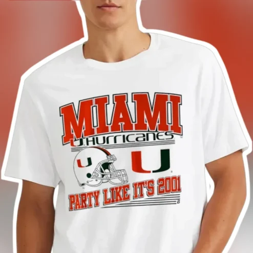 Miami Hurricanes Party Like It's 2001 Vintage Retro Football Helmet Graphic Tee for Men