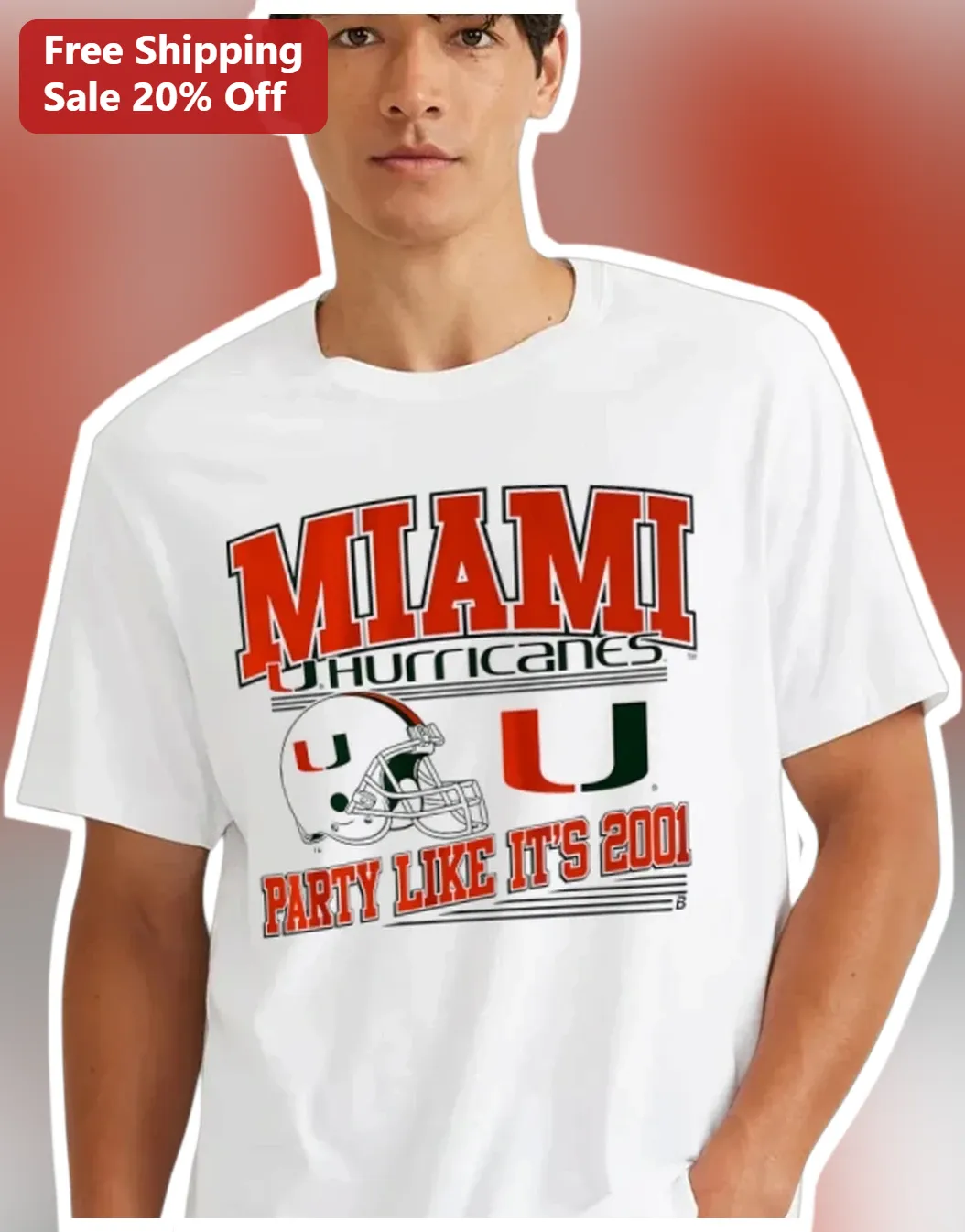 Miami Hurricanes Party Like It's 2001 Vintage Retro Football Helmet Graphic Tee for Men
