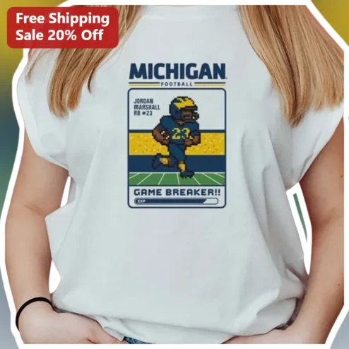 Michigan Football Game Breaker Tee Retro Pixel Art Jordan Marshall Fan Shirt
